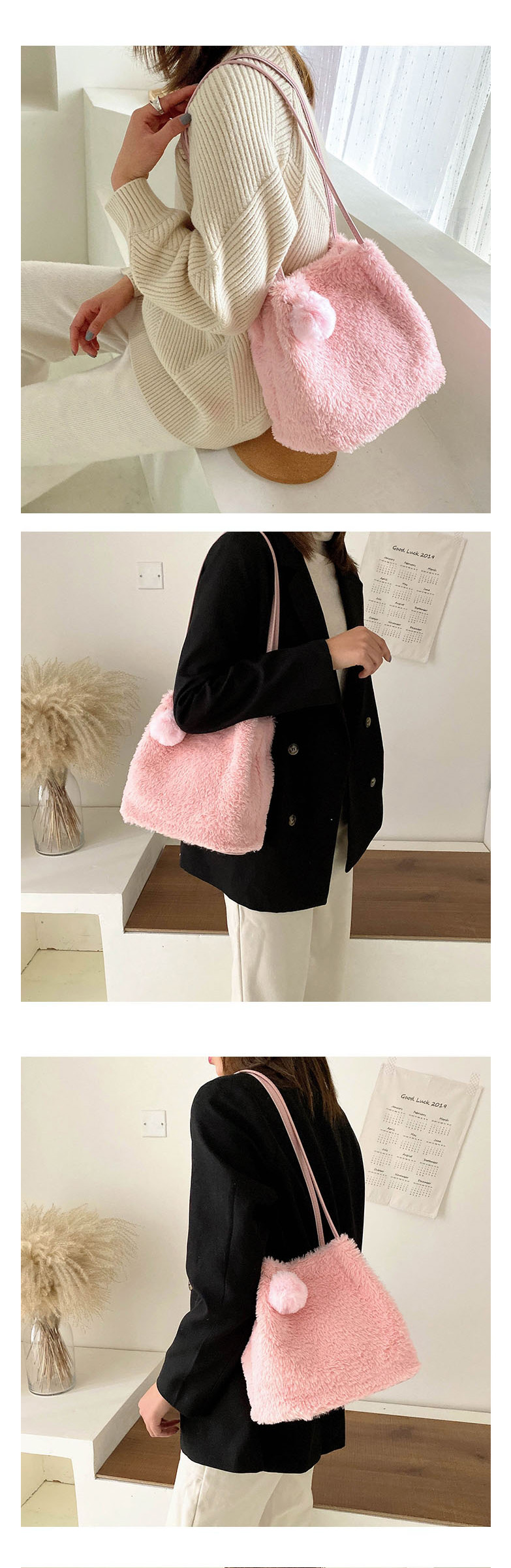 Fashion Pink Lamb Wool Shoulder Bag,Shoulder bags