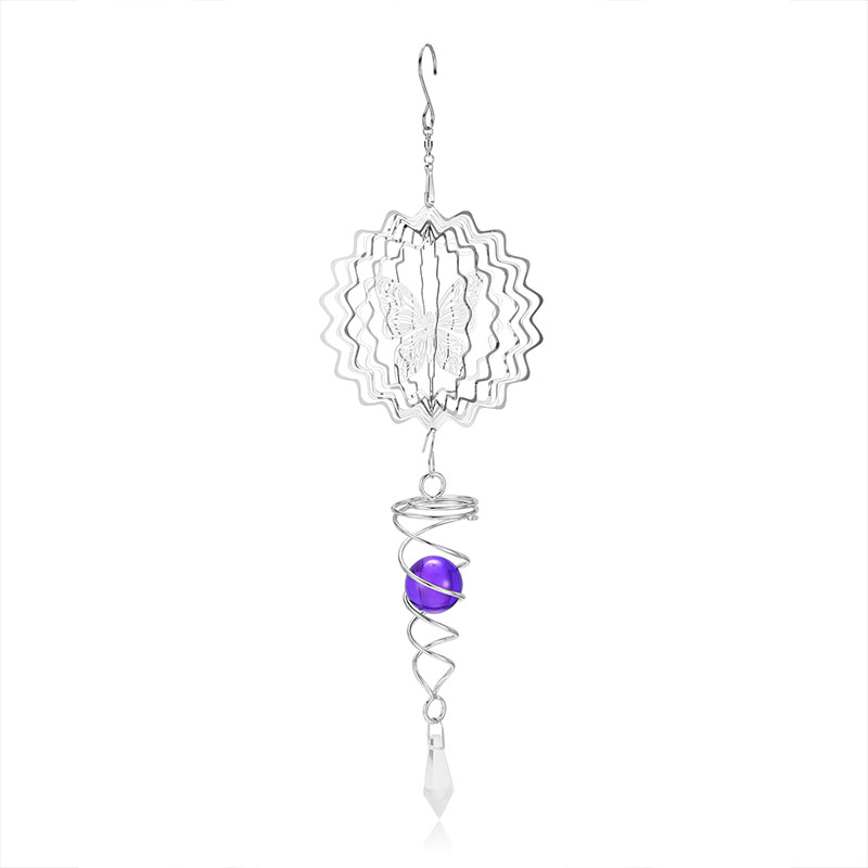 Fashion Silver Butterfly Wave Pattern Crystal Ball Hollow Wind Chimes,Household goods
