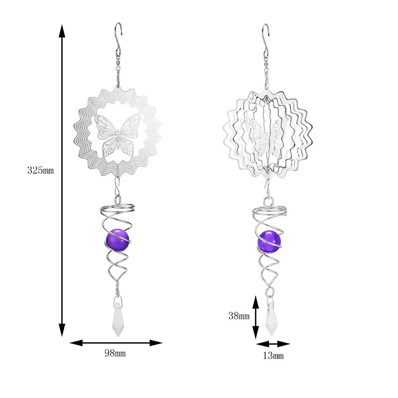 Fashion Silver Butterfly Wave Pattern Crystal Ball Hollow Wind Chimes,Household goods