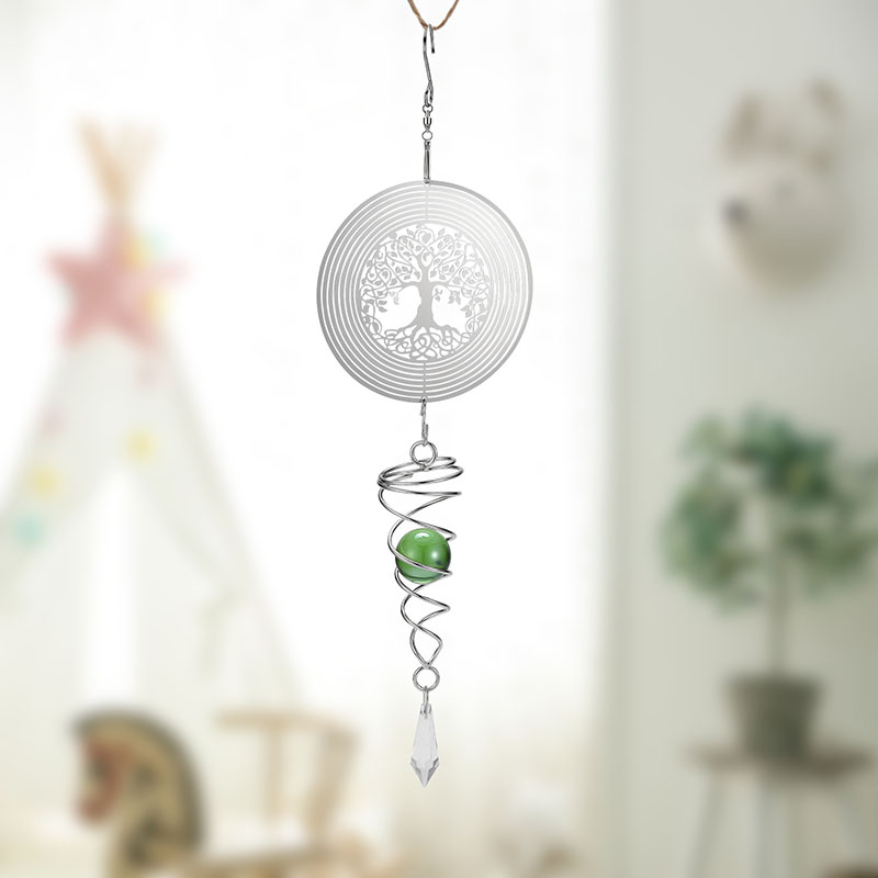 Fashion Silver Round Hollow Tree Crystal Ball Wind Chimes,Home Decor