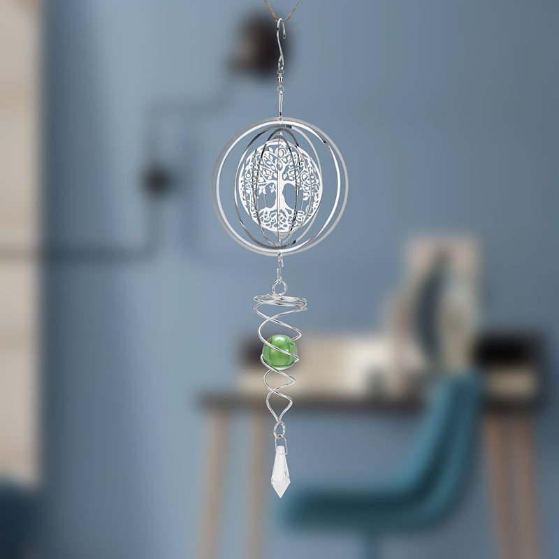 Fashion Silver Round Hollow Tree Crystal Ball Wind Chimes,Home Decor