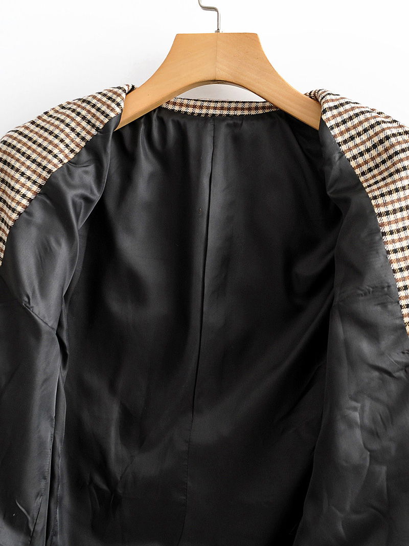 Fashion Brown Houndstooth Blazer,Coat-Jacket