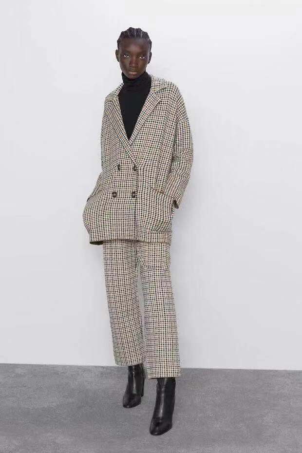 Fashion Lattice Houndstooth Knitted Blazer,Coat-Jacket