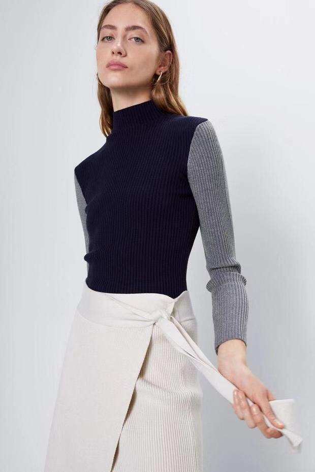 Fashion Gray Contrasting Contrast Half Turtleneck Sweater,Sweater