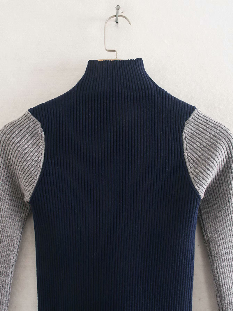 Fashion Beige Contrasting Contrast Half Turtleneck Sweater,Sweater