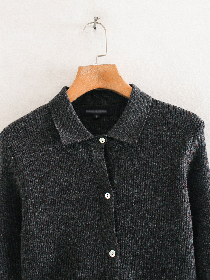 Fashion Dark Gray Ribbed Cropped Coat,Sweater