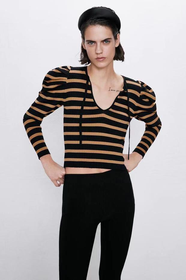 Fashion Color Striped Sleeves Knitted Sweater,Sweater