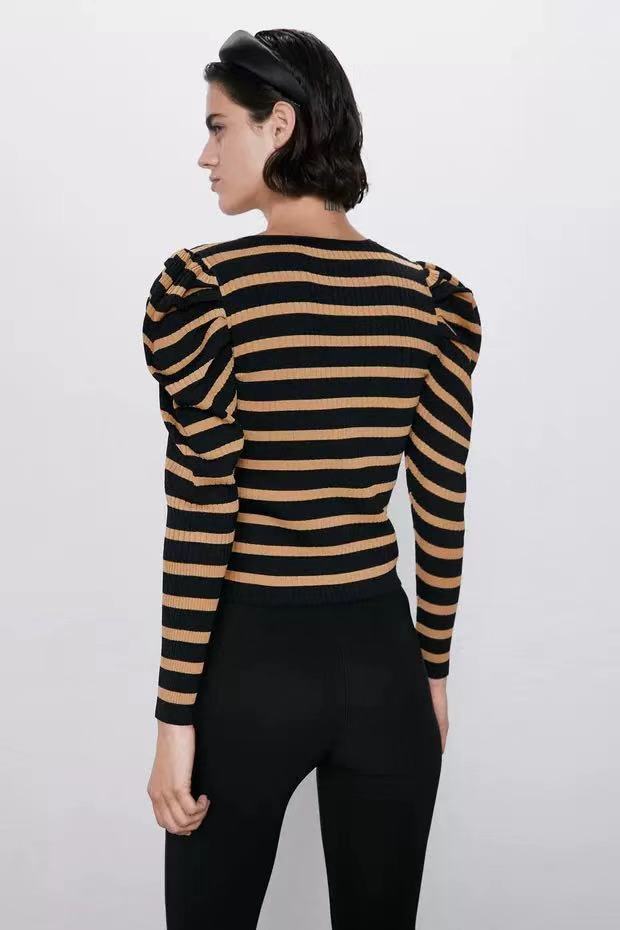 Fashion Color Striped Sleeves Knitted Sweater,Sweater