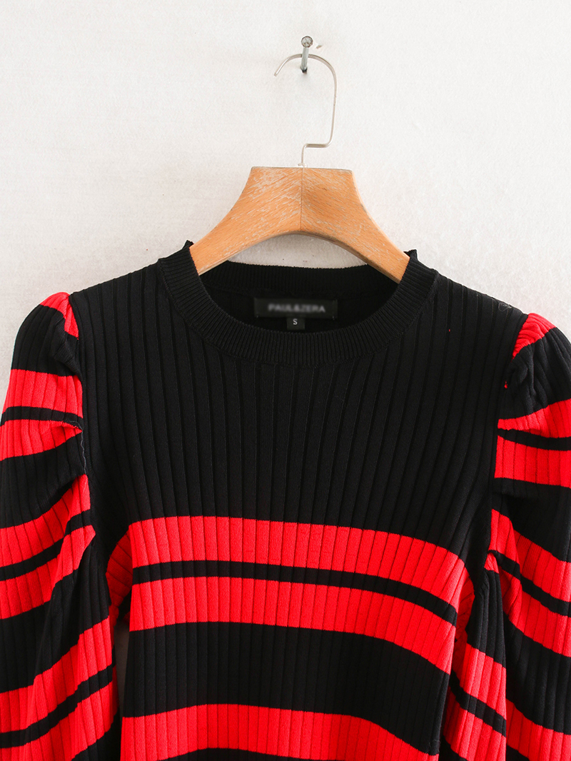 Fashion Red Striped Pleated Sweater,Sweater