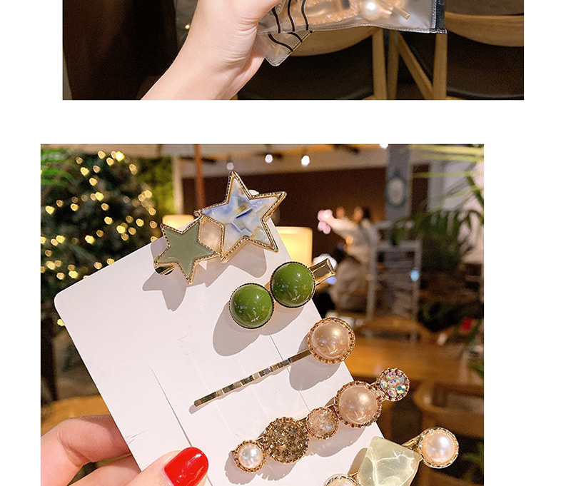 Fashion Simple Pearl Diamond Flower Hollow Geometric Hair Clip Set,Hairpins