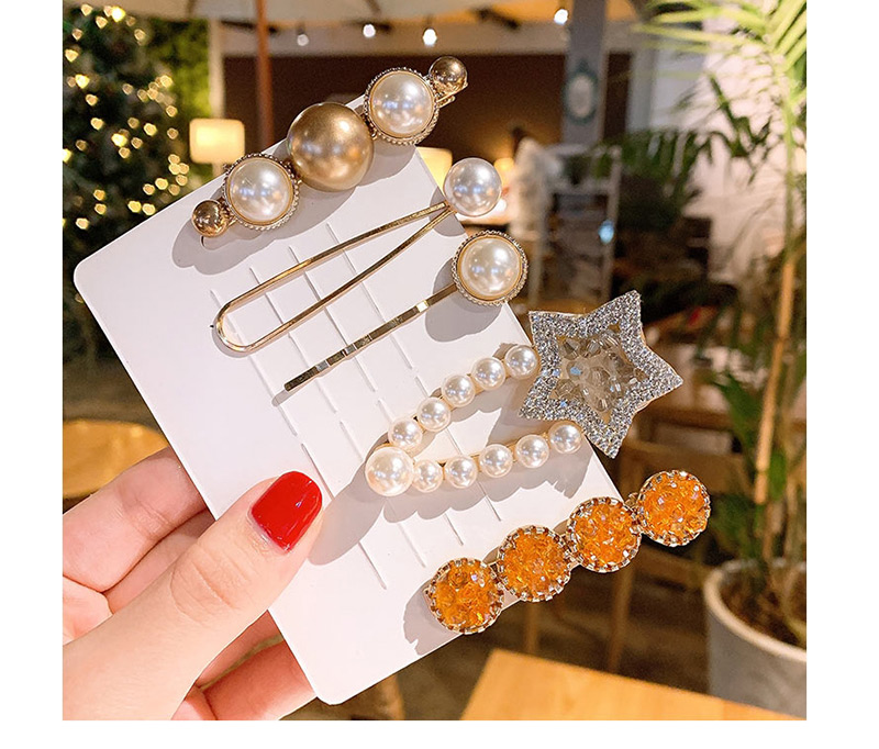 Fashion British Collocation Geometric Pearl Flower Hair Clip Set,Hairpins