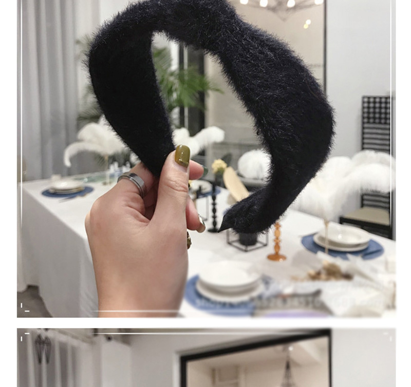 Fashion Black Frayed Mink Plush Wide-band Hairband,Head Band