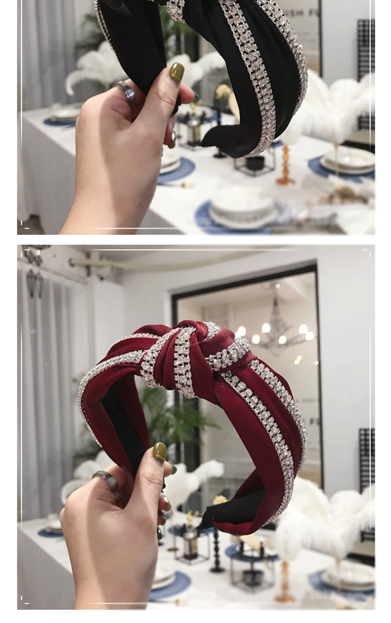 Fashion Red Double Row Diamond Knotted Wide Edge Hair Band,Head Band