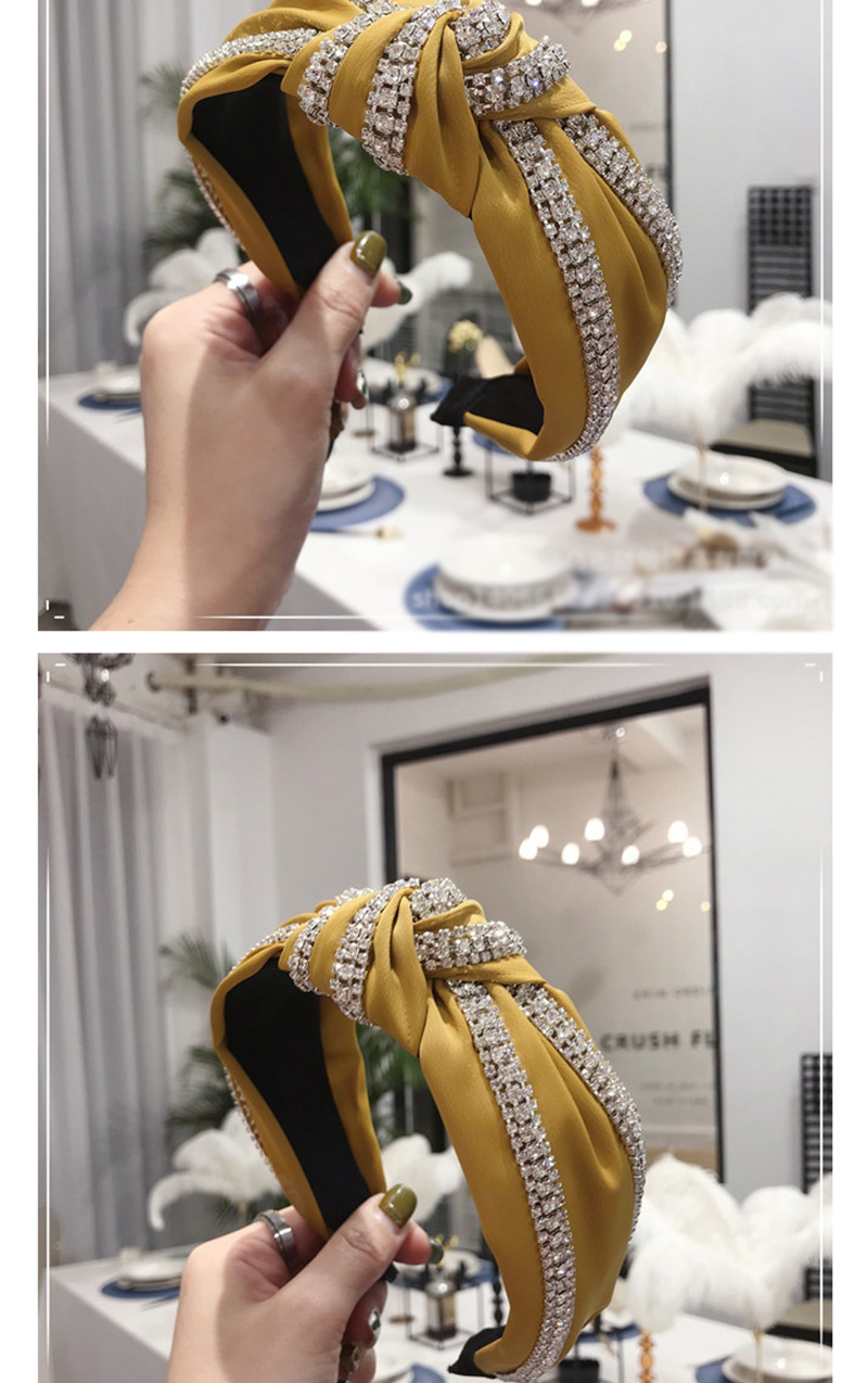 Fashion Yellow Double Row Diamond Knotted Wide Edge Hair Band,Head Band