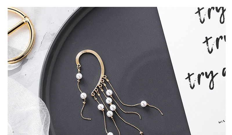 Fashion Golden Pearl Long Tassel Curved Earrings,Drop Earrings