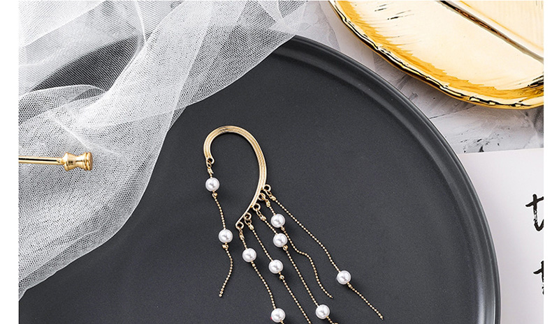 Fashion Golden Pearl Long Tassel Curved Earrings,Drop Earrings