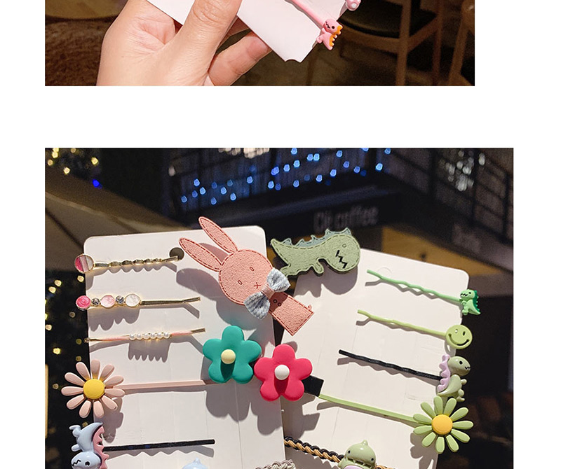Fashion 4 # Rabbit Pink 8 Piece Set Word Flower Bunny Dinosaur Hair Clip Set,Hairpins