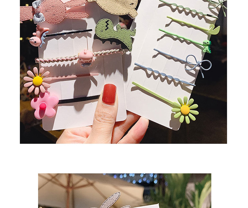 Fashion 9 # Pink 11 Piece Set Word Bunny Flowers Dinosaur Hair Clip Set,Hairpins