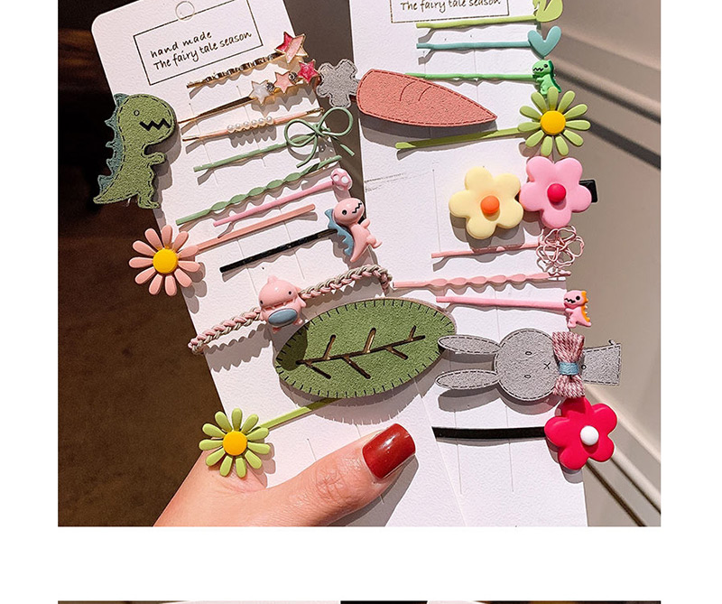 Fashion 5 # Green 7-piece Set Word Leaf Flowers Dinosaur Hair Clip Set,Hairpins