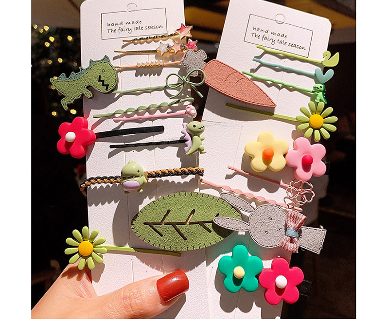 Fashion 7 # Green Little Dinosaur Set Of 4 Word Flower Dinosaur Hair Clip Set,Hairpins