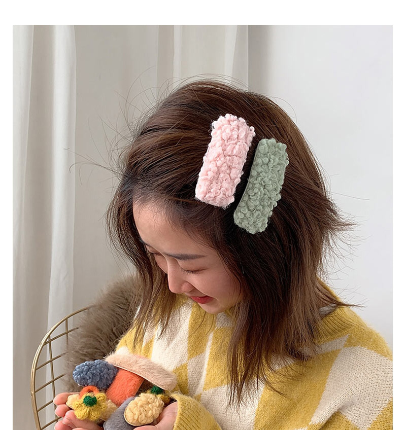 Fashion Pink Lambskin Hair Clip Set Of 3 Lambskin Geometric Hair Clip Set,Hairpins