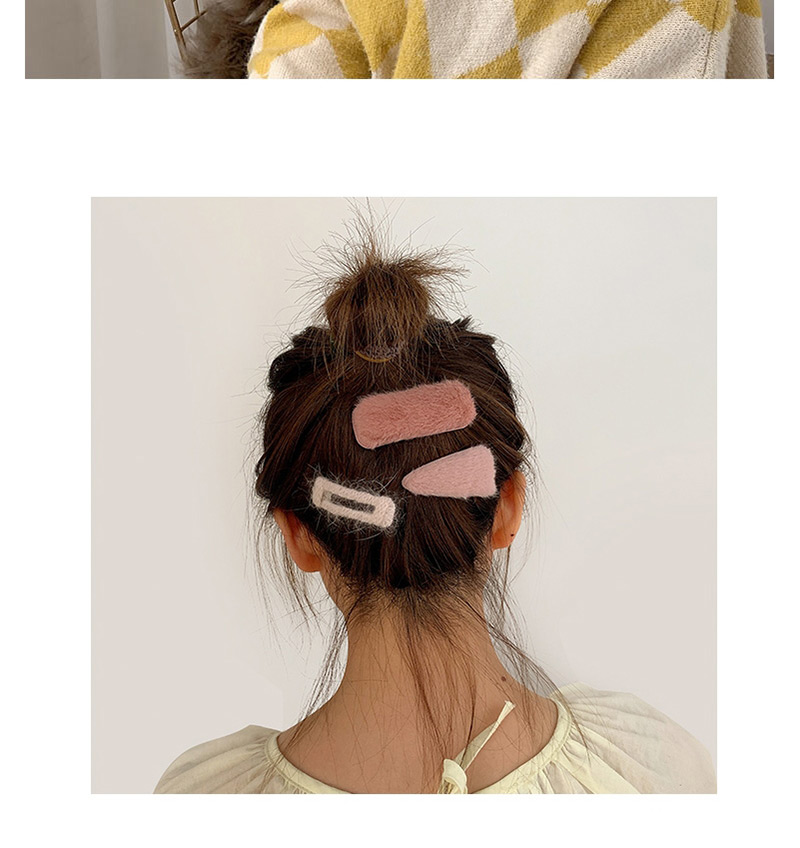 Fashion Pink Lambskin Hair Clip Set Of 3 Lambskin Geometric Hair Clip Set,Hairpins