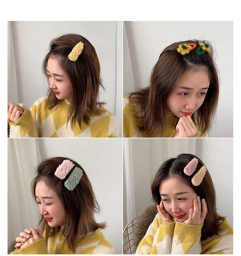 Fashion Yellow 3 Piece Set Plush Flower Geometric Cutout Hair Clip Set,Hairpins