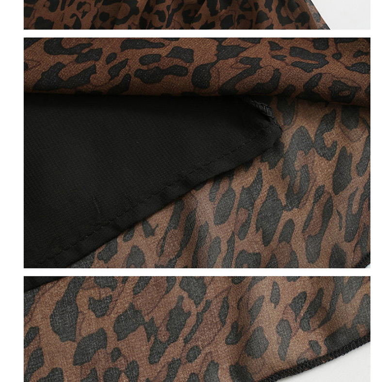 Fashion Brown Leopard Print Pleated Loose Dress,Long Dress