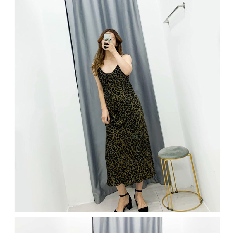 Fashion Dark Green Lingerie Leopard Print Sling Backless Dress,Long Dress