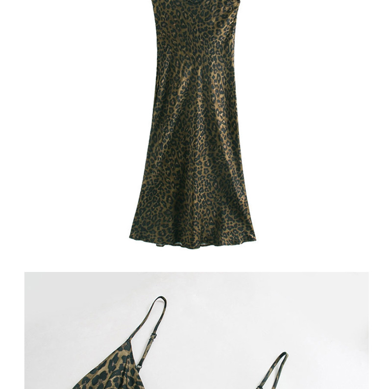 Fashion Dark Green Lingerie Leopard Print Sling Backless Dress,Long Dress