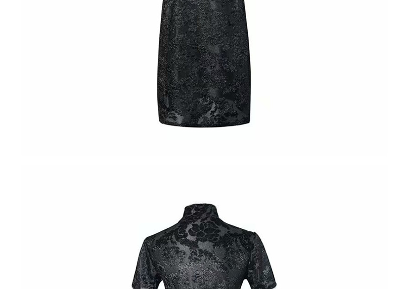 Fashion Black Pearl-trimmed Cheongsam Short-sleeved Dress,Long Dress