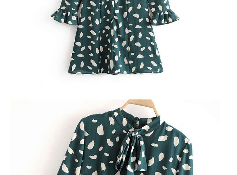 Fashion Dark Green Printed Turtleneck Strappy Long Sleeve Dress,Mini & Short Dresses