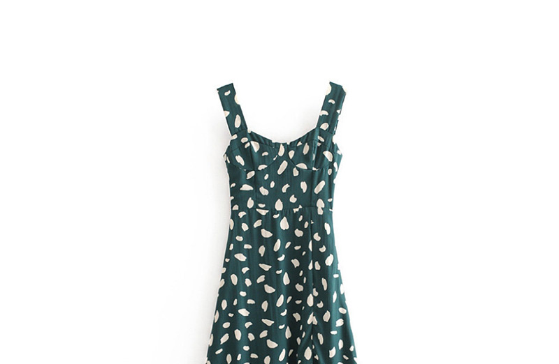 Fashion Dark Green Printed Waist Hem Split Vest Dress,Mini & Short Dresses
