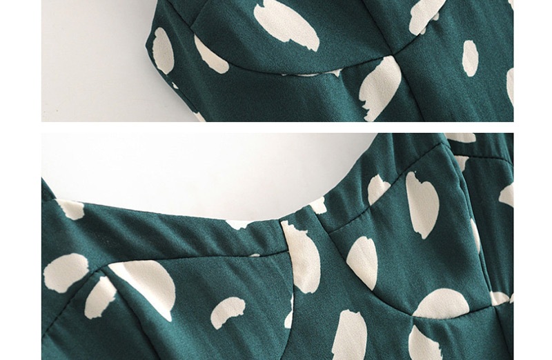 Fashion Dark Green Printed Waist Hem Split Vest Dress,Mini & Short Dresses