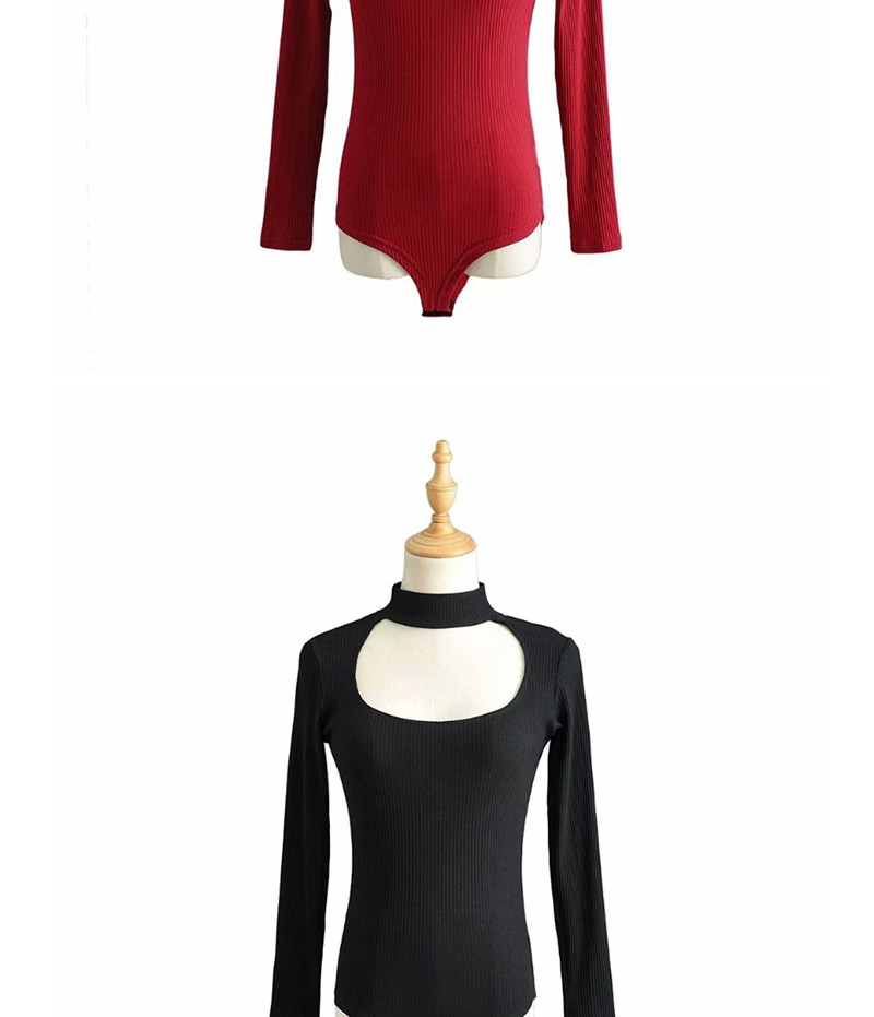 Fashion Red Round Neck Chest Cutout Slim Bodysuit,Bodysuits