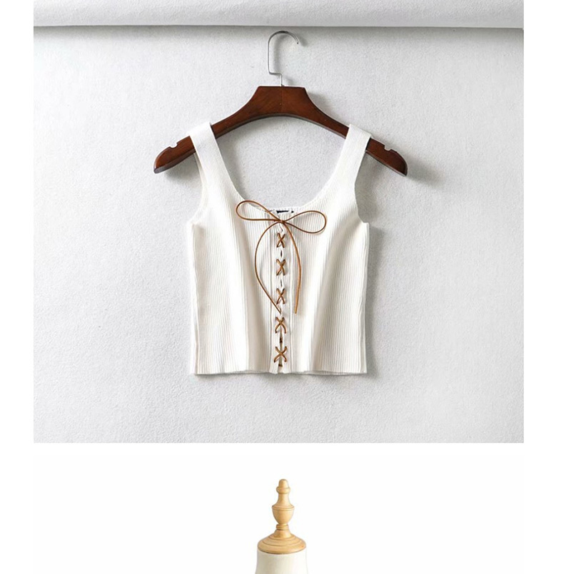 Fashion White Knitted Camisole With Chest Straps,Hair Crown