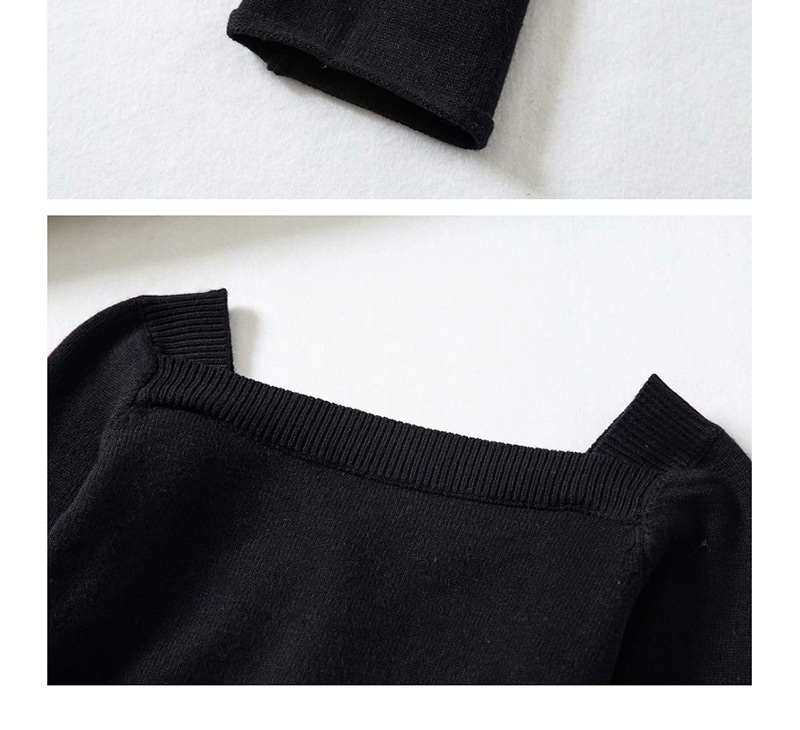 Fashion Blue Button-neck Open-neck Cropped Sweater,Sweater