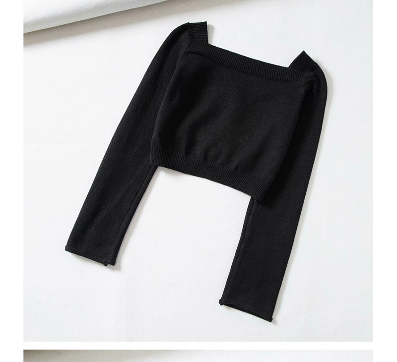 Fashion Black Button-neck Open-neck Cropped Sweater,Sweater