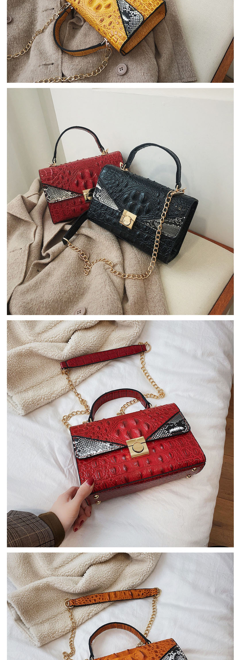 Fashion Red Crocodile Snake Chain Shoulder Bag,Shoulder bags