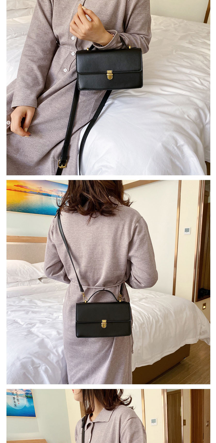 Fashion Black Flap Lock Shoulder Crossbody Bag,Shoulder bags