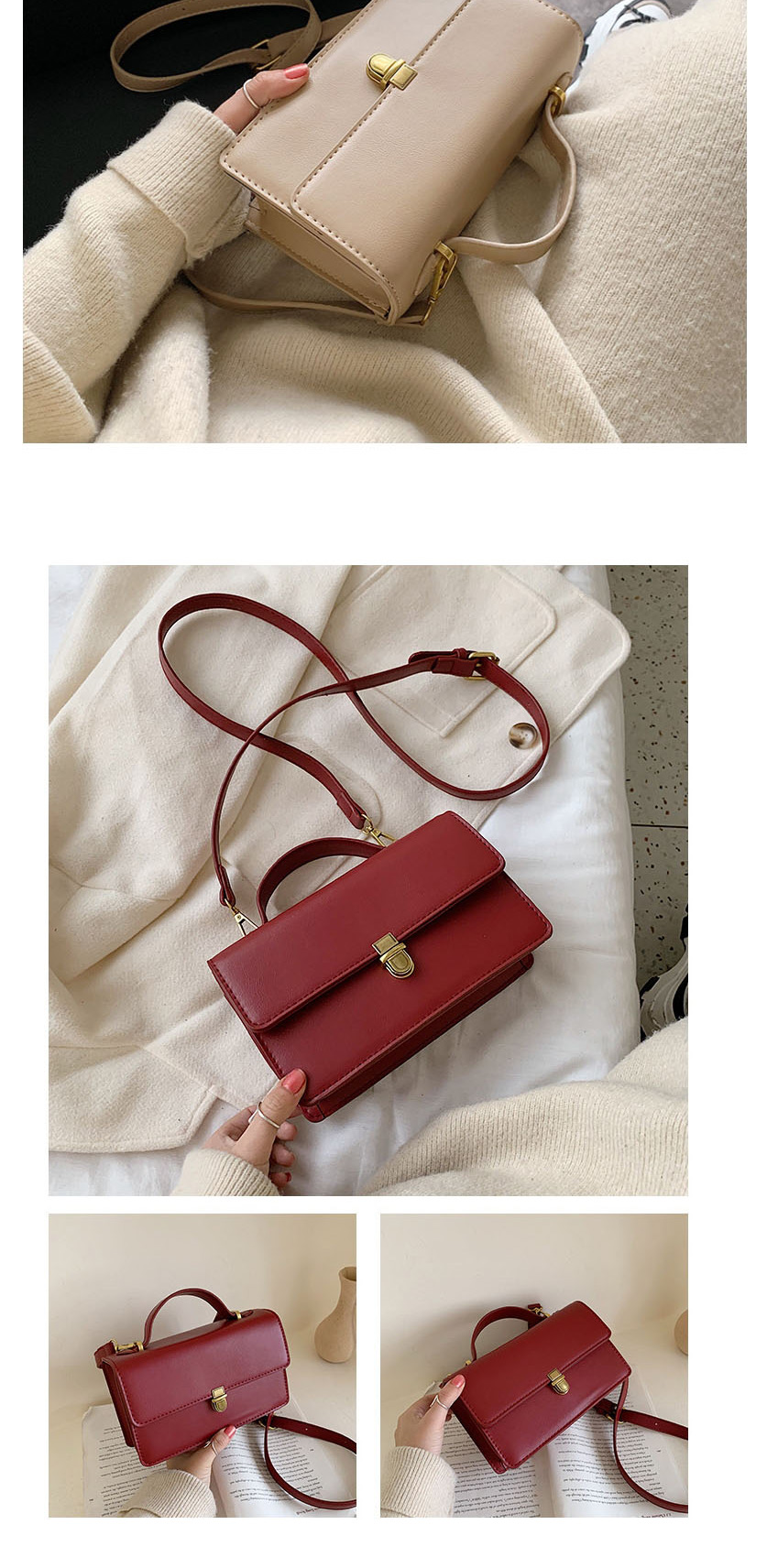 Fashion Red Wine Flap Lock Shoulder Crossbody Bag,Shoulder bags