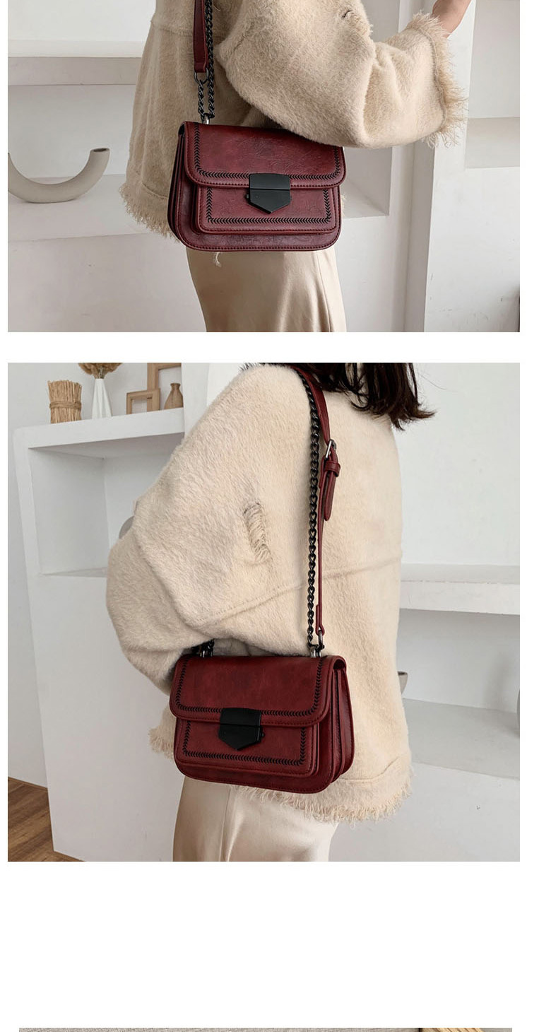 Fashion Red Wine Wide Shoulder Strap Chain Embroidered Multi-layer Crossbody Shoulder Bag,Shoulder bags