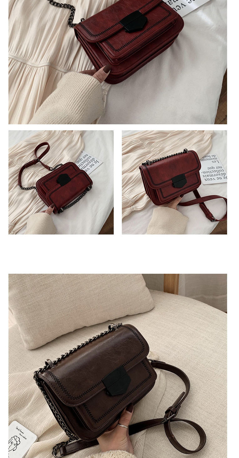 Fashion Red Wine Wide Shoulder Strap Chain Embroidered Multi-layer Crossbody Shoulder Bag,Shoulder bags