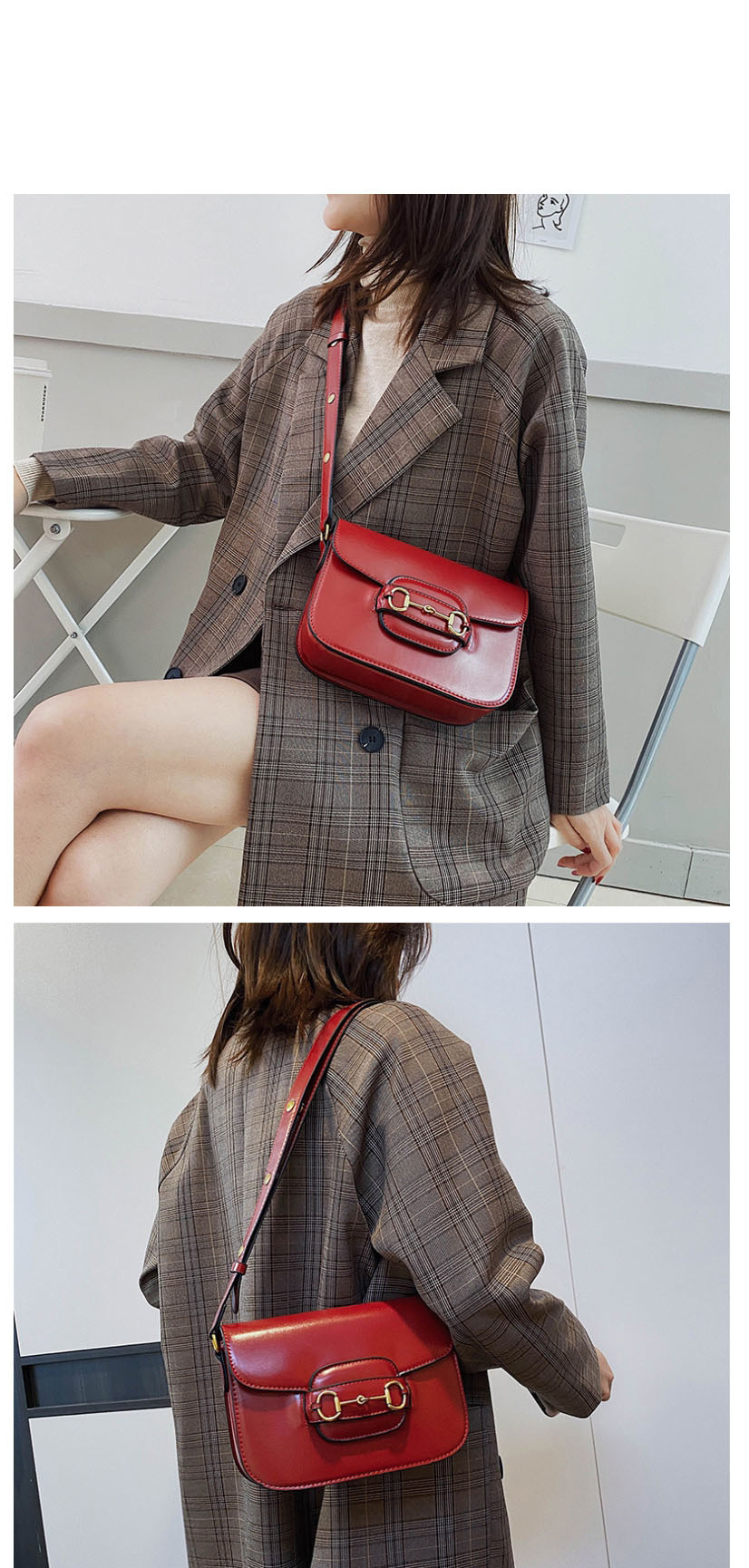Fashion Red Locked Oiled Crossbody Shoulder Bag,Shoulder bags
