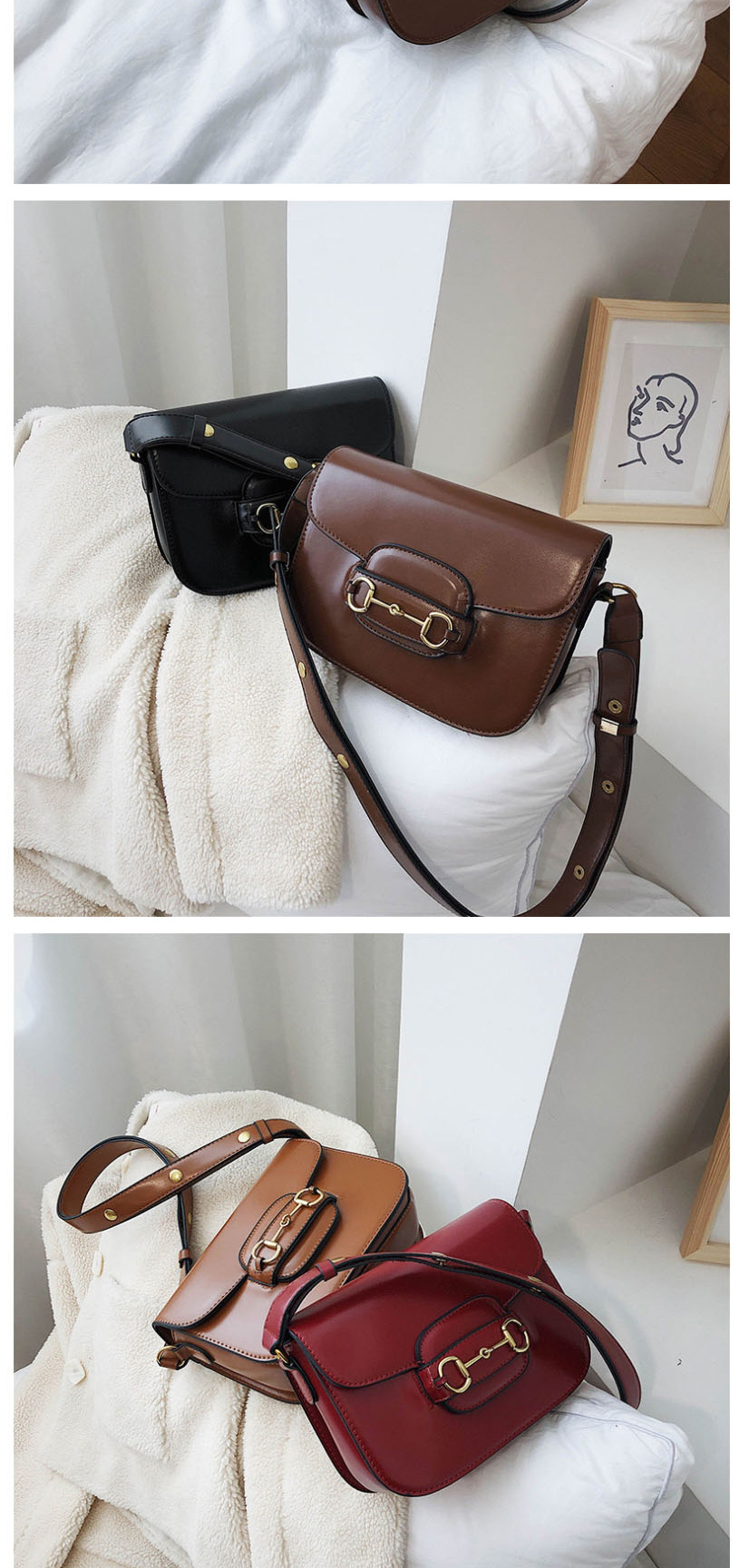 Fashion Coffee Color Locked Oiled Crossbody Shoulder Bag,Shoulder bags