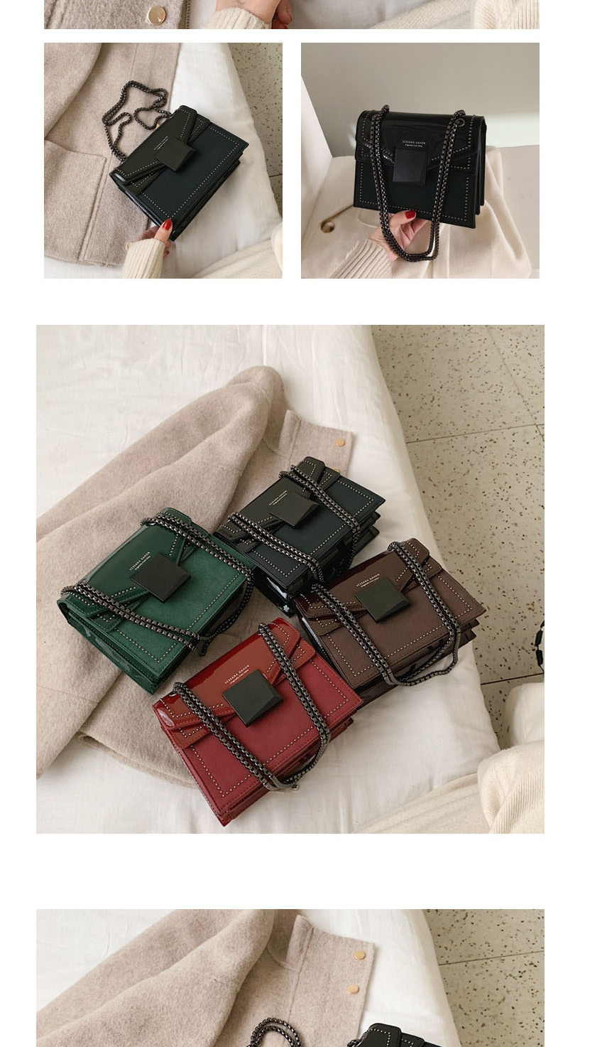Fashion Brown Green Studded Chain Shoulder Bag,Messenger bags