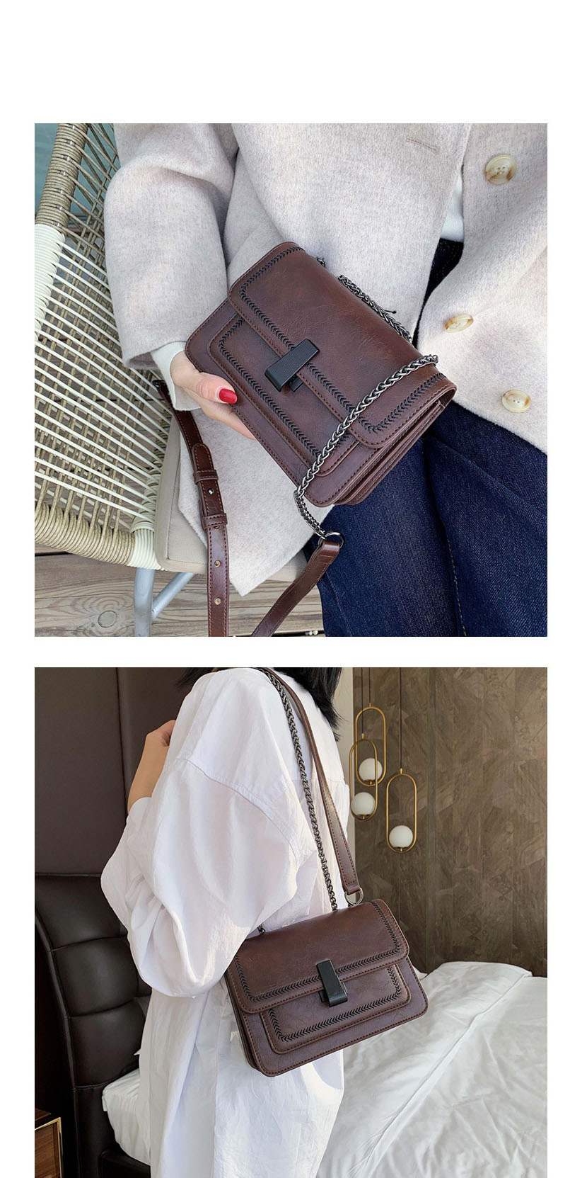 Fashion Light Brown Embroidered Chain Shoulder Bag,Shoulder bags