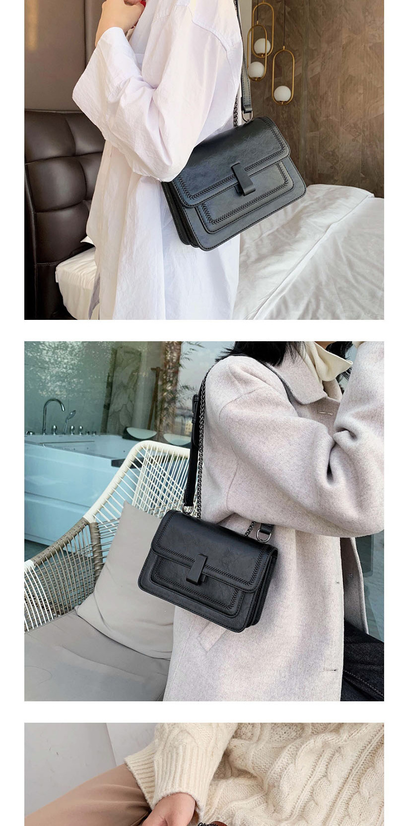 Fashion Black Embroidered Chain Shoulder Bag,Shoulder bags