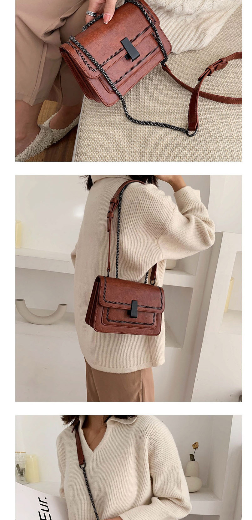 Fashion Light Brown Embroidered Chain Shoulder Bag,Shoulder bags