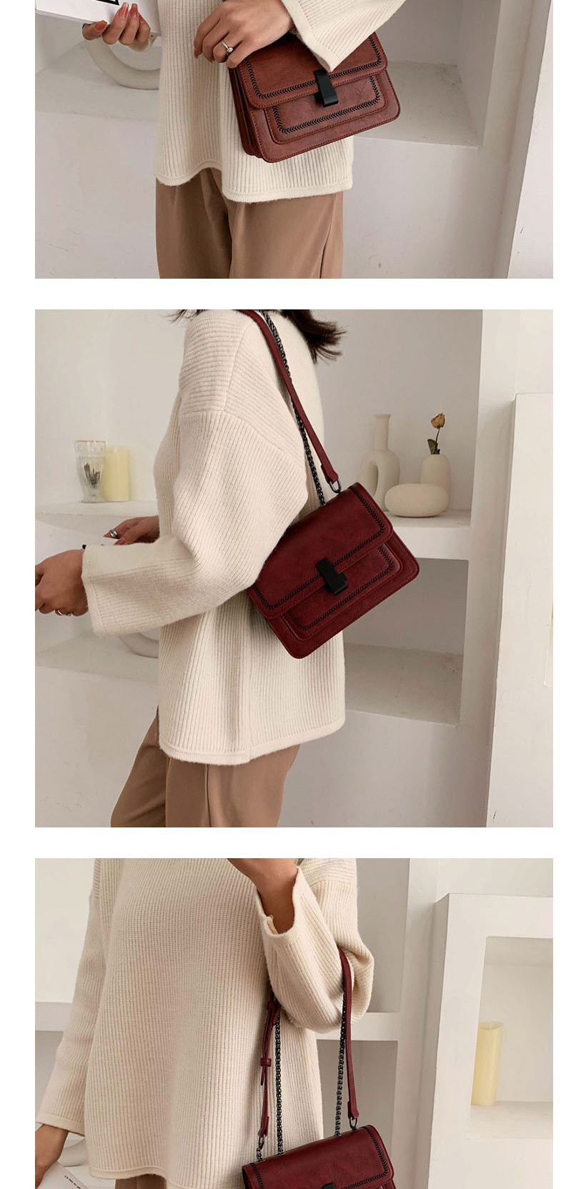 Fashion Dark Brown Embroidered Chain Shoulder Bag,Shoulder bags